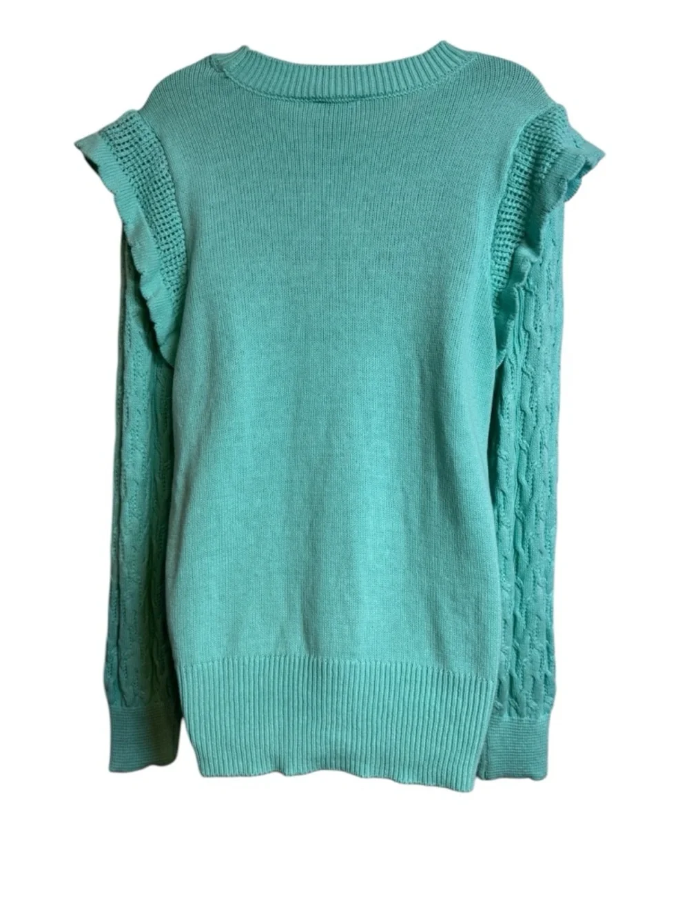 NWT Mint Cable Knit Ruffle-Shoulder Spring Sweater   XLARGE     #10 - Picture 6 of 11